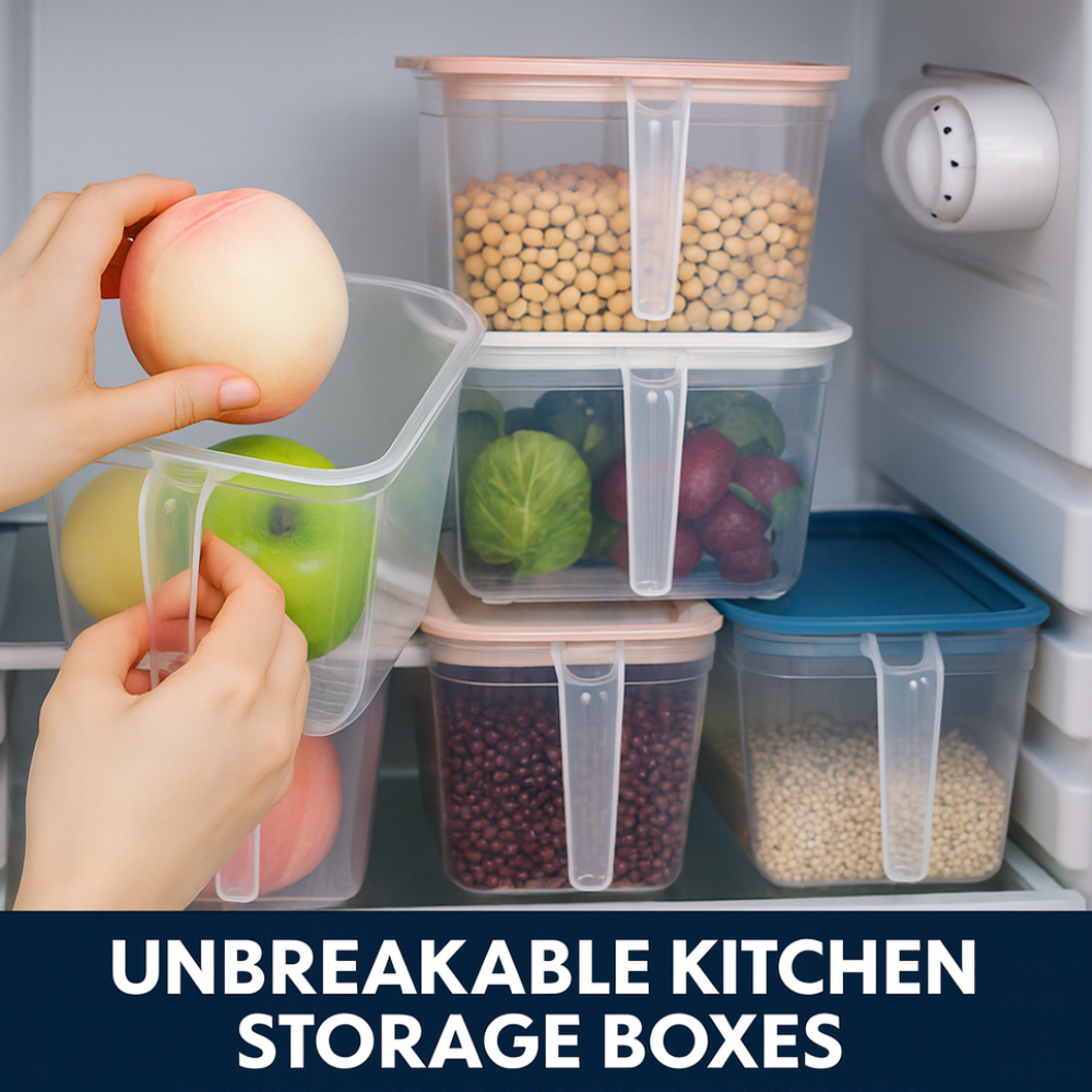 Unbreakable Kitchen Storage Boxes (Set of 6) - 1000ml Fridge Containers